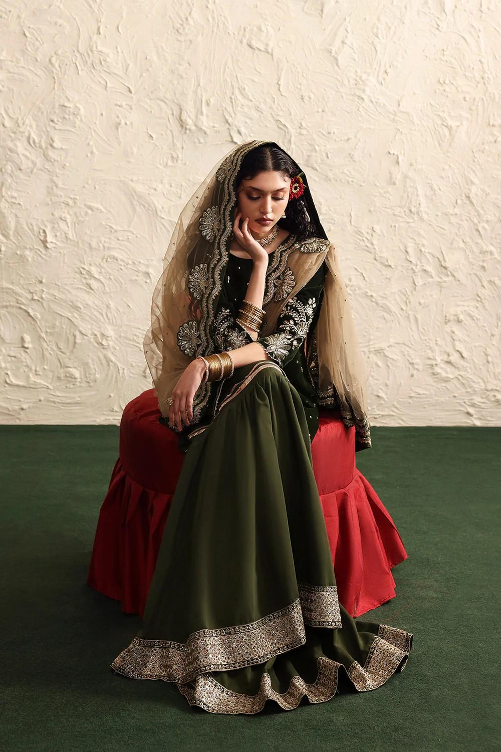 3 Piece Designer Embroidered Velvet And Raw Silk Gharara