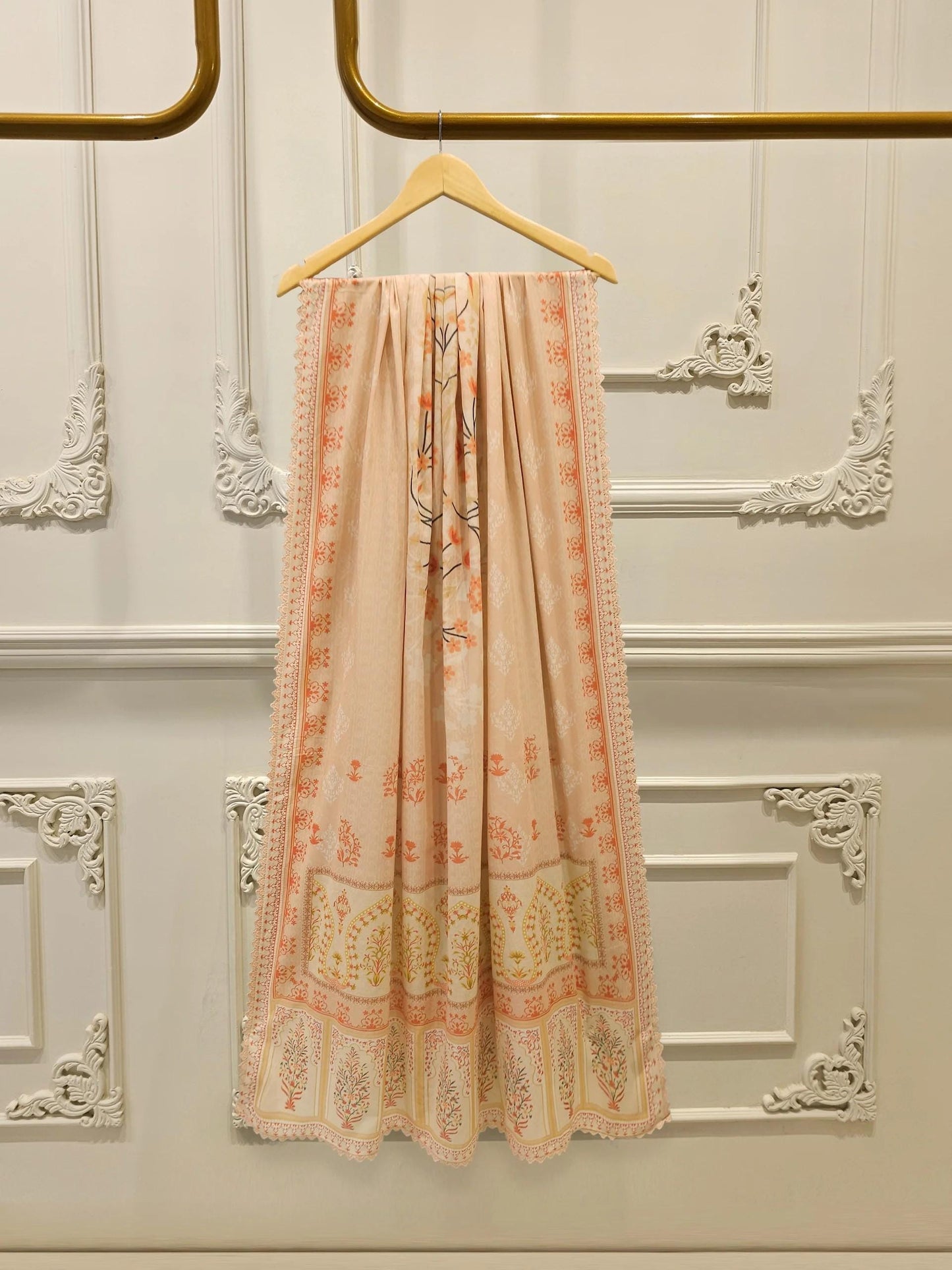 3 Piece Agha Noor - Printed Cambric Summer Suit - Peach