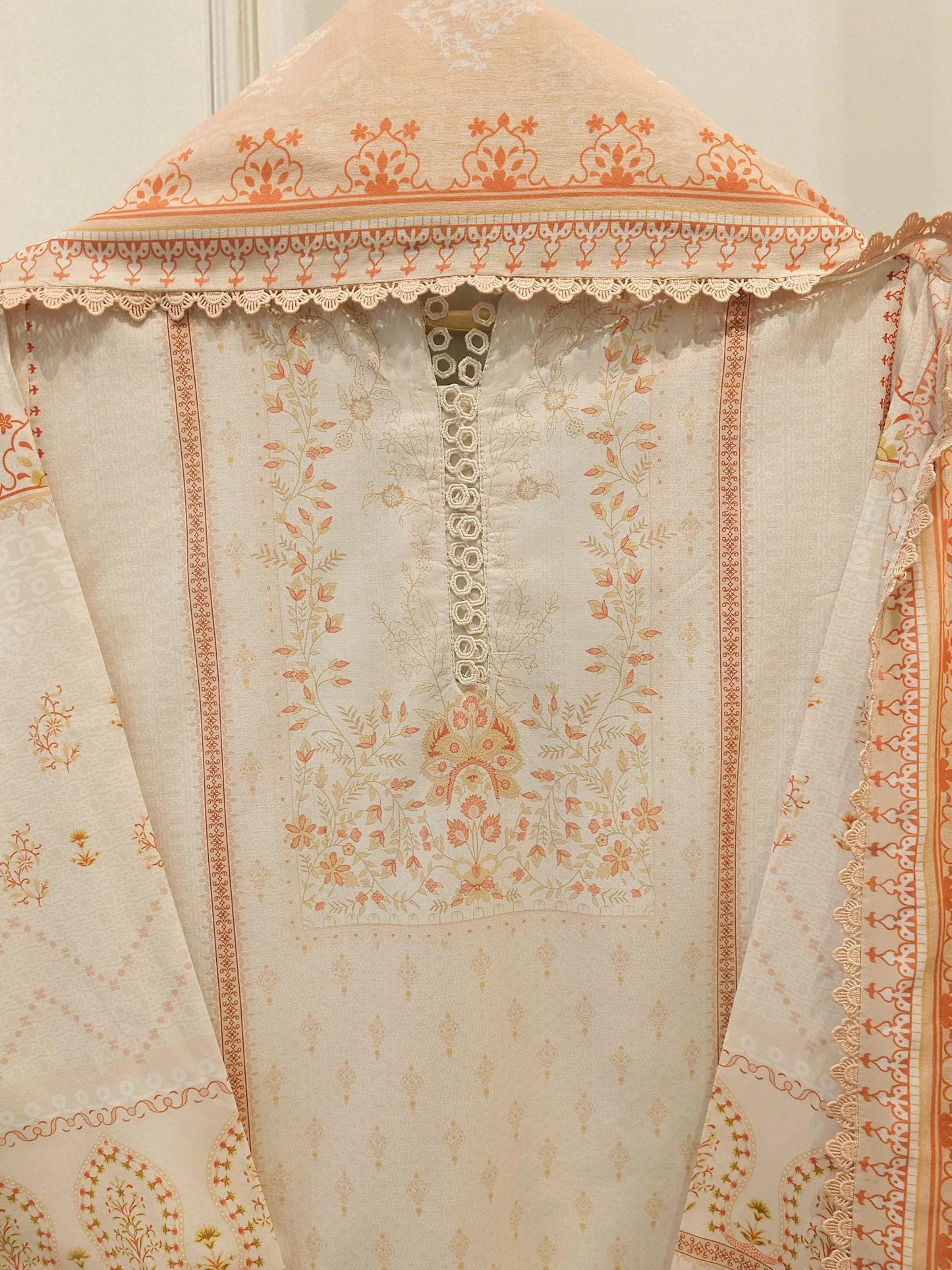 3 Piece Agha Noor - Printed Cambric Summer Suit - Peach