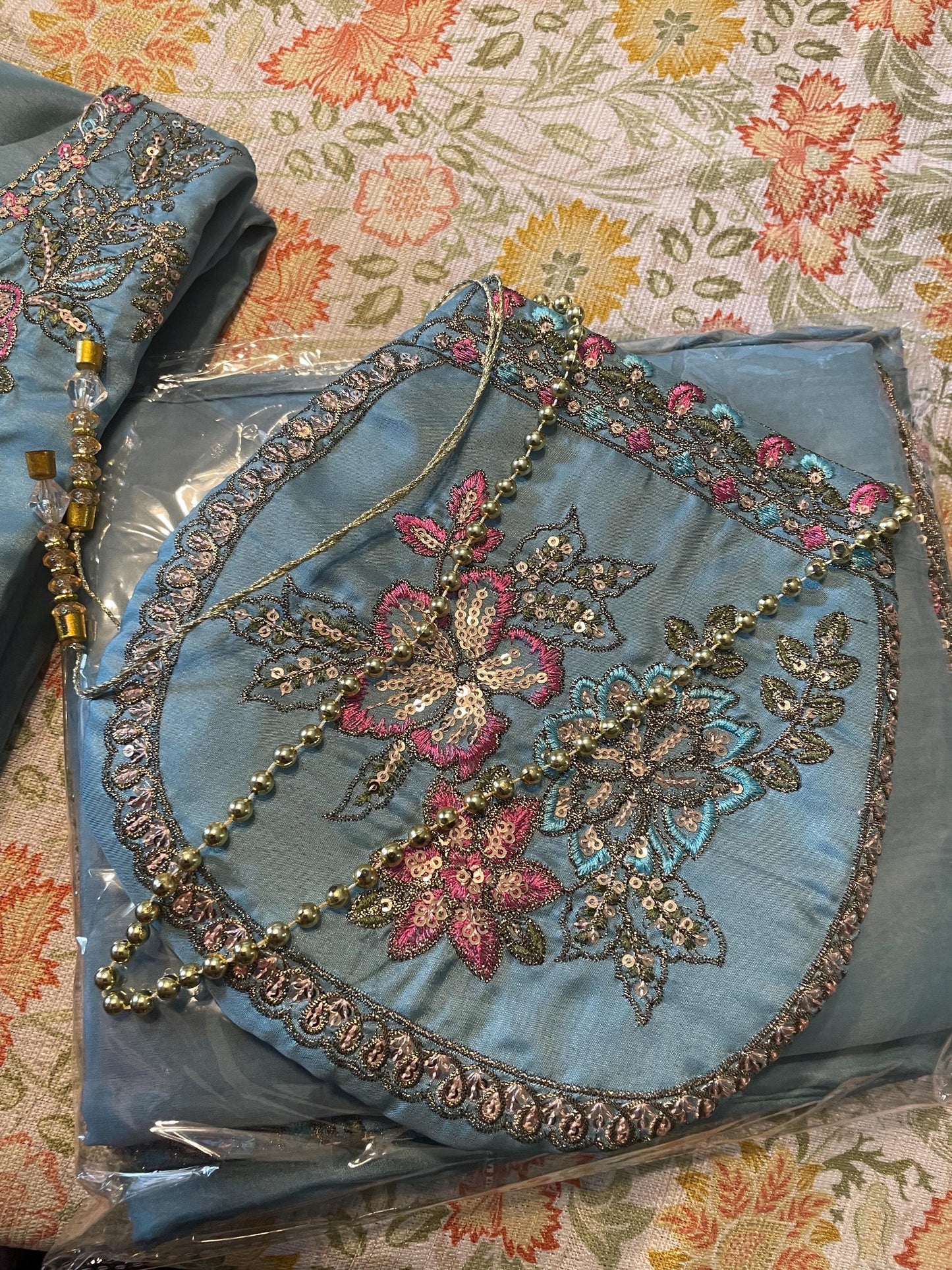 Embroidered Silk Farshi Shalwar Suit with Organza Dupatta - 3 Piece