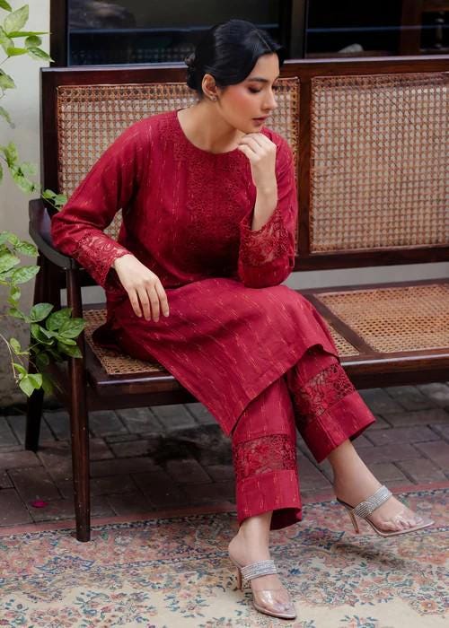 2 Piece Embroidered Lawn Summer Kurta Set - Palazzo Pants