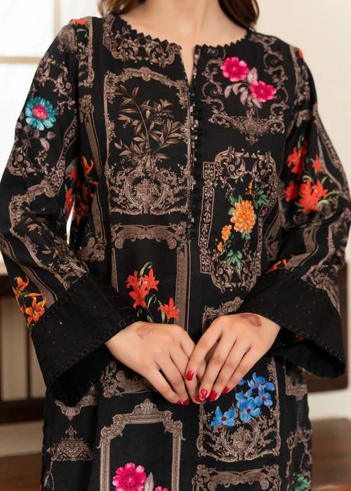 3 Piece Printed Textured Lawn Suit - Black