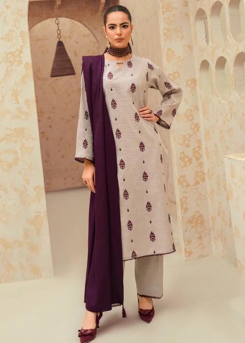 3 piece - Embroidered Khaadi Suit - With Marina Dupatta