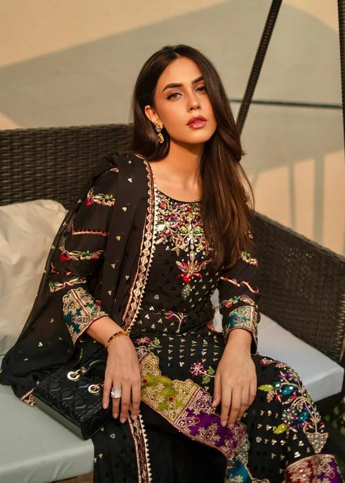 XXL - 3 Piece Embroidered Chiffon Kurta Set - Bust Size 48"