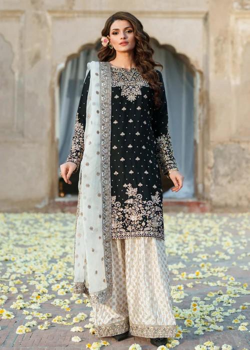 Embroidered Chiffon and Charmeuse Silk Gharara Suit