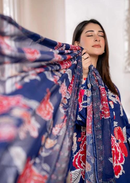 3 Piece Arabic Silk Lawn Suit with Chiffon Dupatta