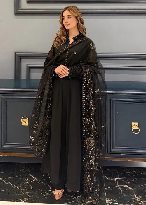 3 Piece Chiffon Maxi Dress - Black