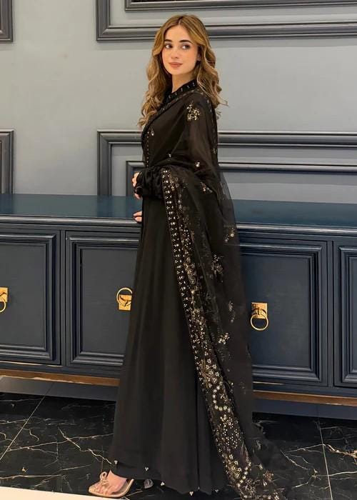 3 Piece Chiffon Maxi Dress - Black