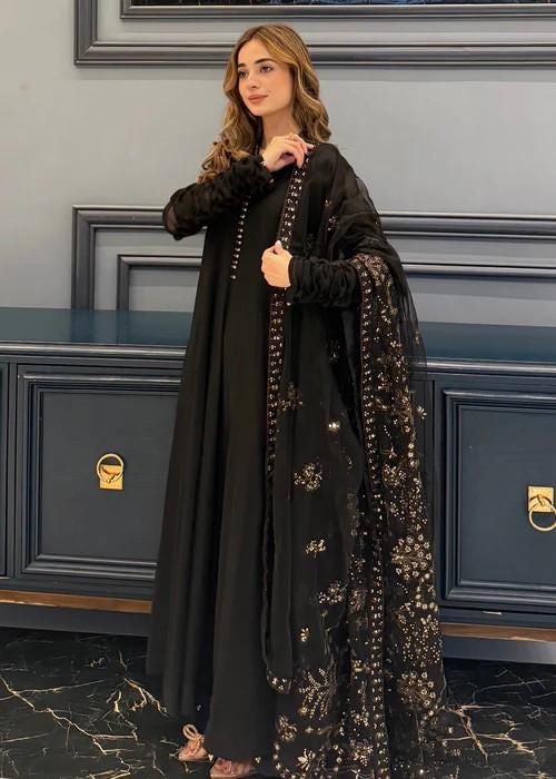 3 Piece Chiffon Maxi Dress - Black