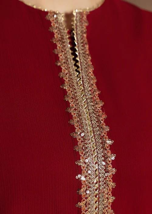 3 Piece Embroidered Long Kurta Chiffon and Raw Silk Sharara Suit