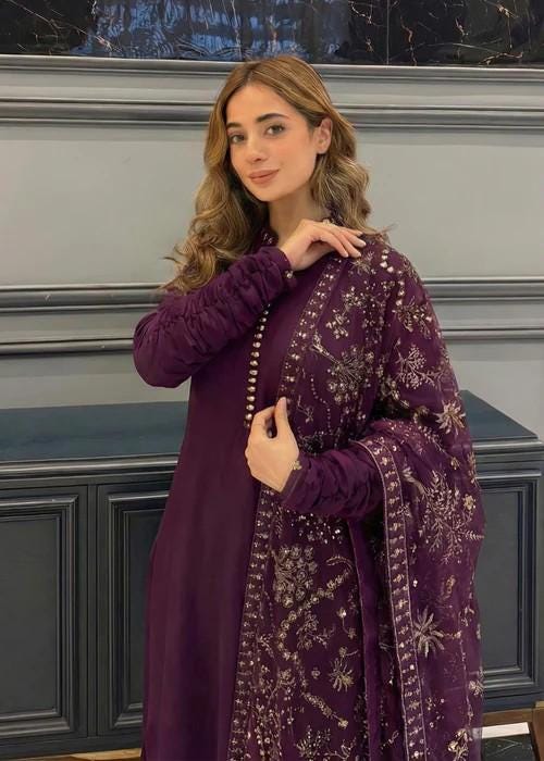 3 Piece Chiffon Maxi Dress - Plum Purple