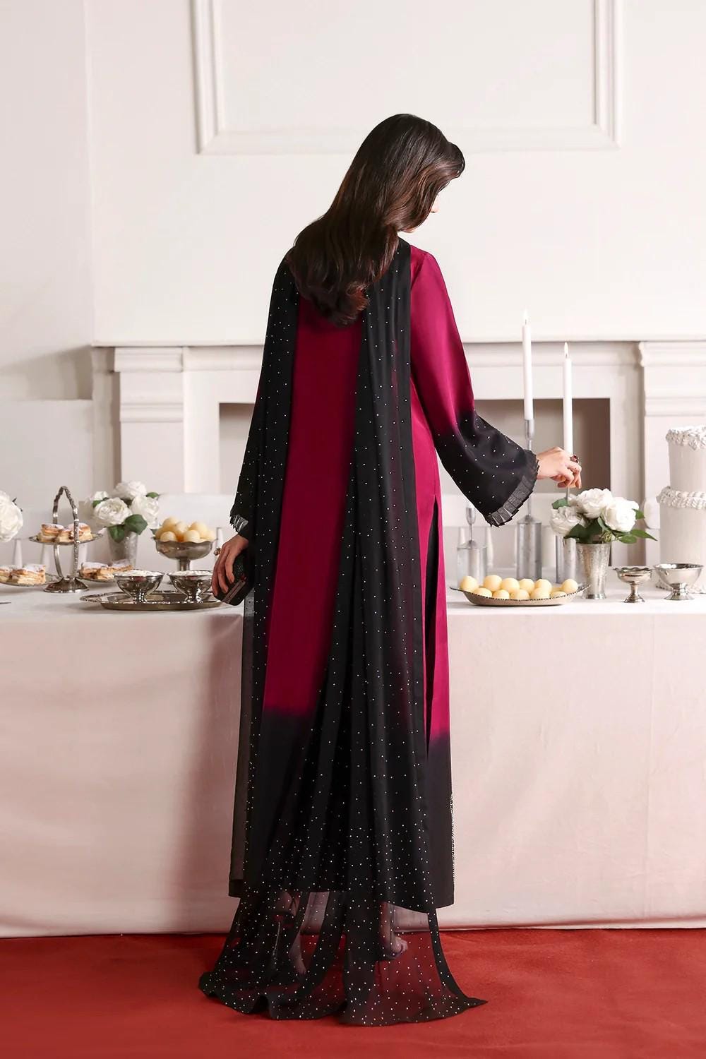 3 Piece Two Tone Silk Long Kurta Suit with Chiffon Dupatta