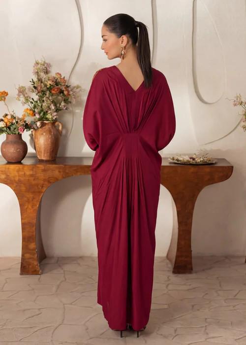 Embroidered Linen Kaftan Dress - 1 Piece