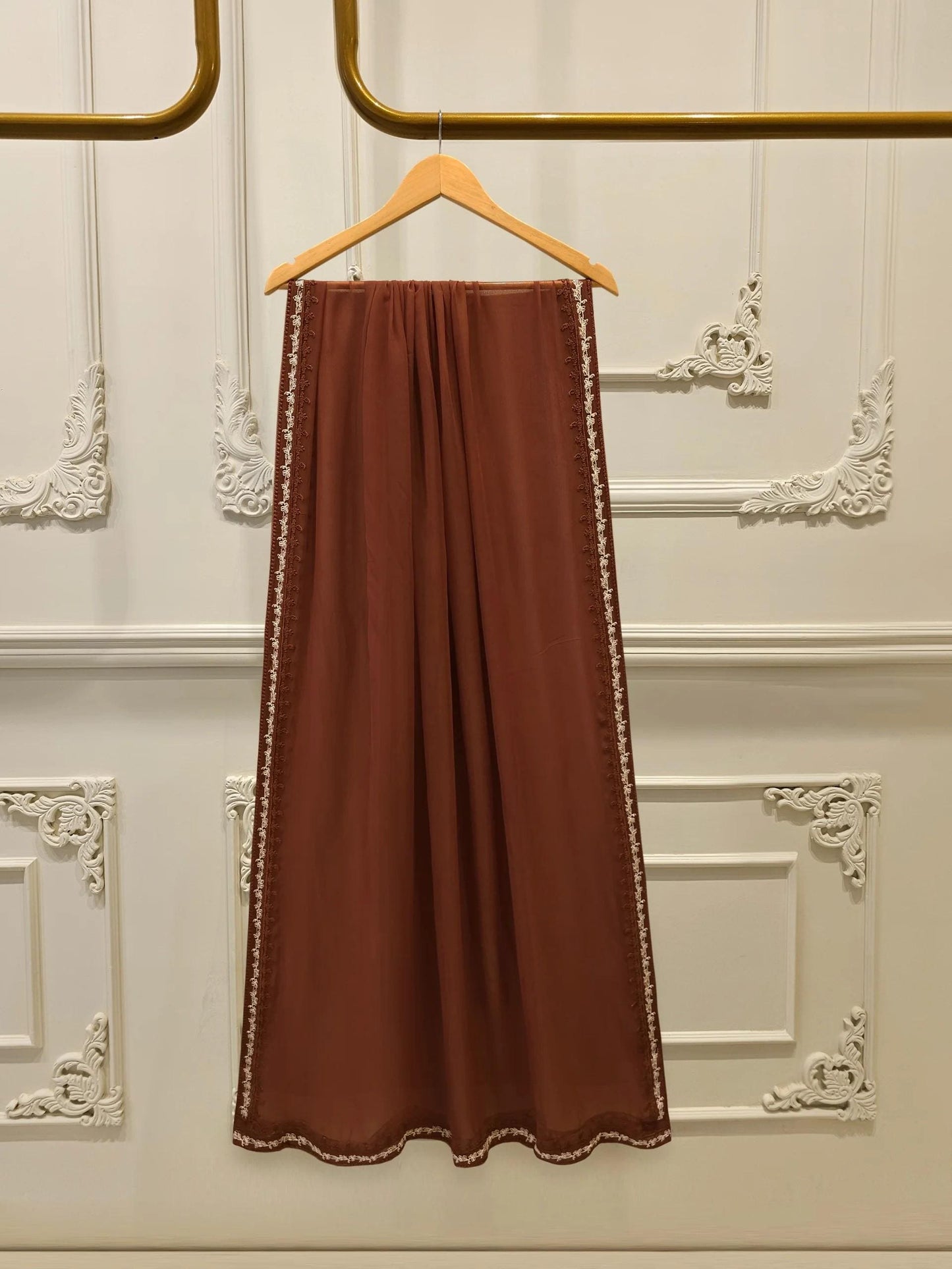 Agha Noor 3 Piece Pure Embroidered Cotton Net Suit - Brown