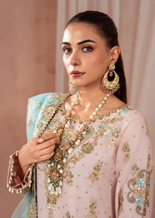 3 Piece Chiffon Gharara - Blush Pink