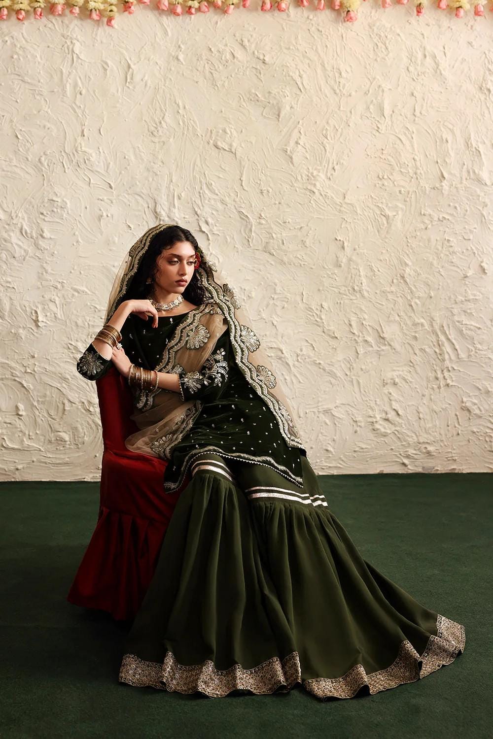 3 Piece Designer Embroidered Velvet And Raw Silk Gharara