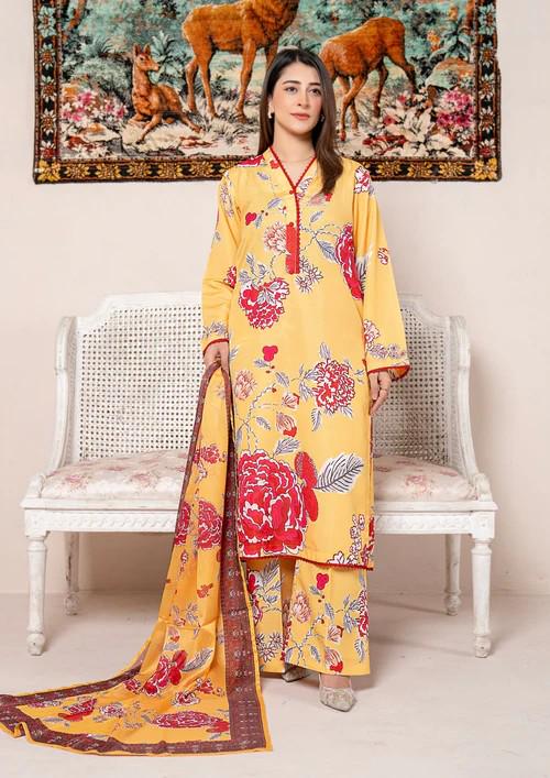 3 Piece Arabic Silk Lawn Suit with Chiffon Dupatta