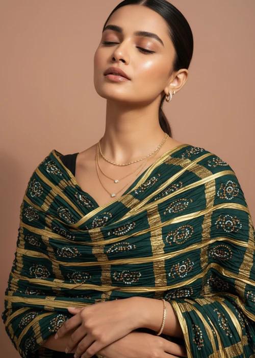 Crinkle Gota Bandini Dupatta - Green