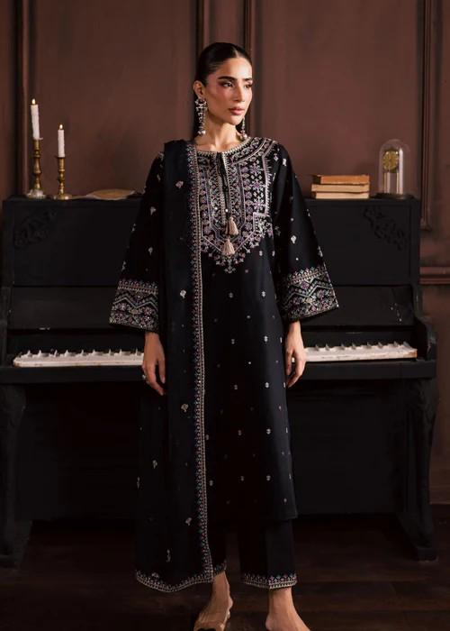 3 piece - Embroidered Linen Suit with Chiffon Dupatta