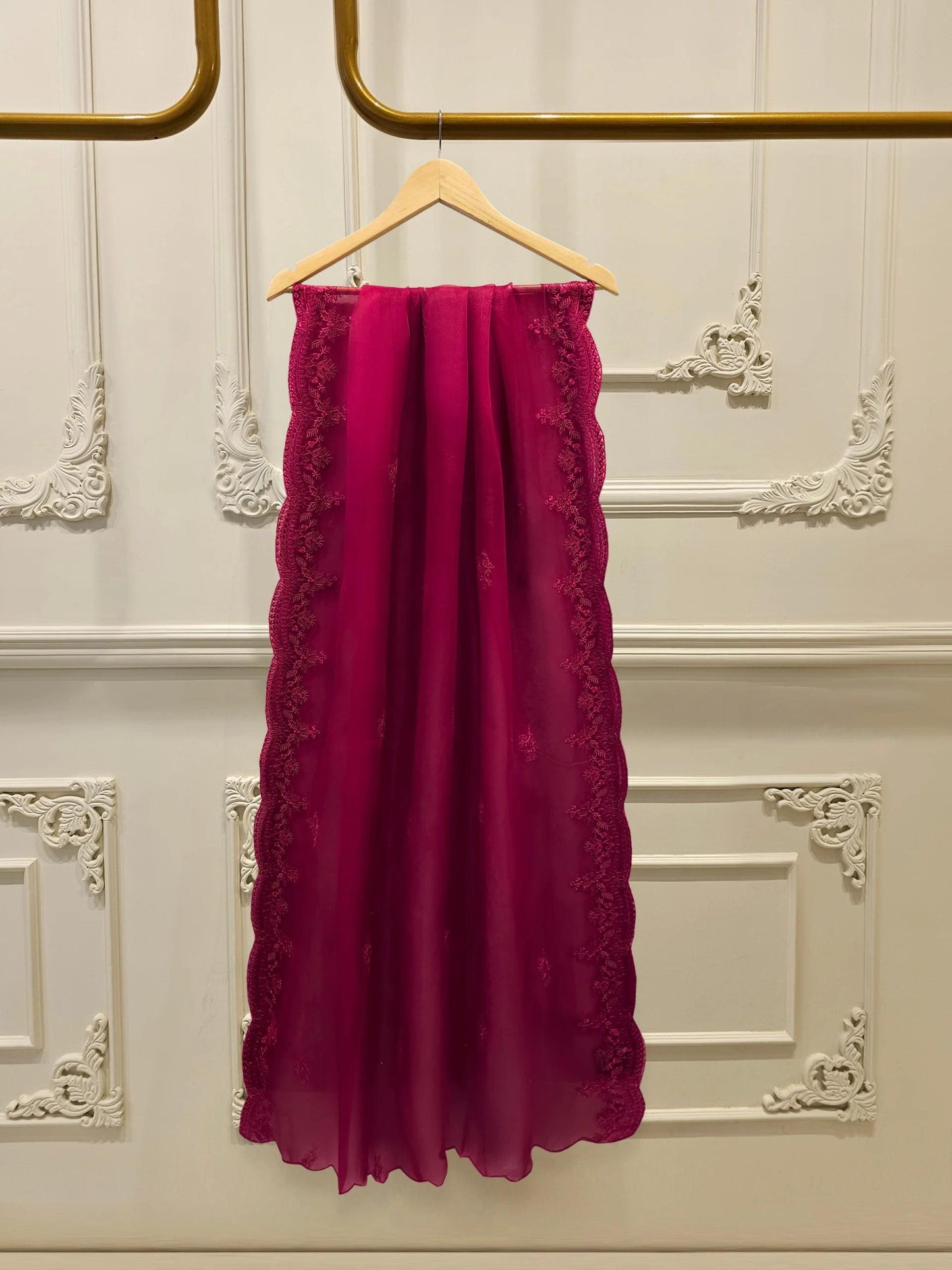 Agha Noor 3 Piece -  Pure Khadi Silk Embroidered Suit - Maroon - Raw Silk Pants
