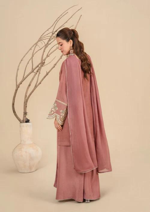 Viscose Raw Silk Sharara Suit - Tea Pink
