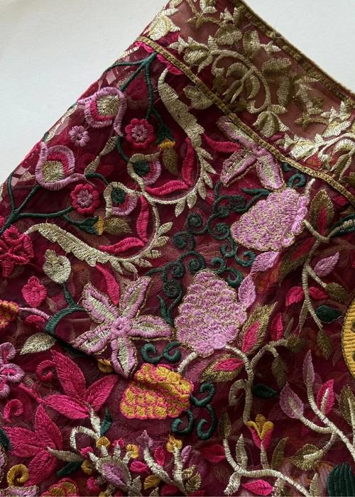 Heavily Embroidered Organza Tissue Silk Dupatta - Maroon Vines Dupatta