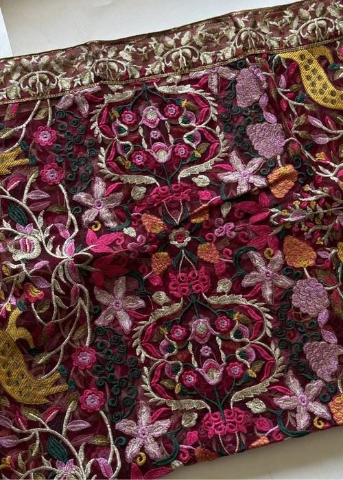 Heavily Embroidered Organza Tissue Silk Dupatta - Maroon Vines Dupatta