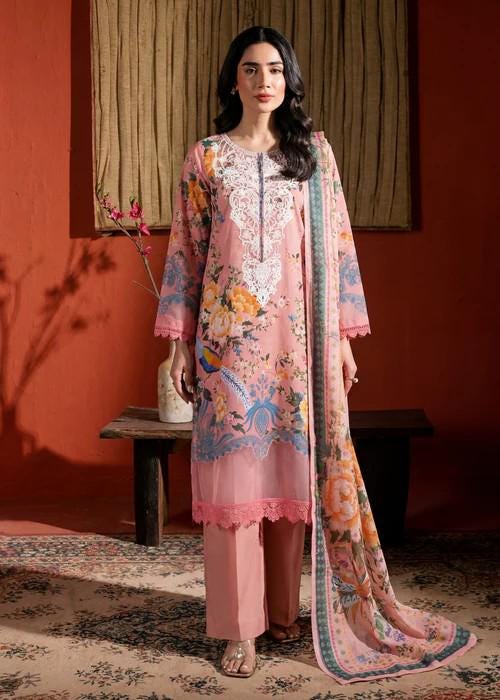 Embroidered Lawn Kurta Suit - 3 piece - Pakistani Designer