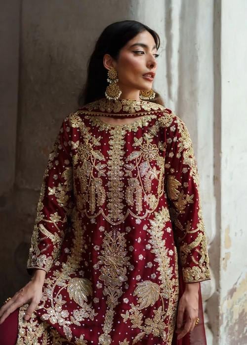 Embroidered Chiffon Kurta Set - 4 Piece - With Potli Bag