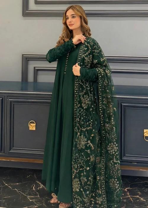3 Piece Chiffon Maxi Dress - Dark Green