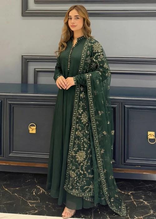 3 Piece Chiffon Maxi Dress - Dark Green