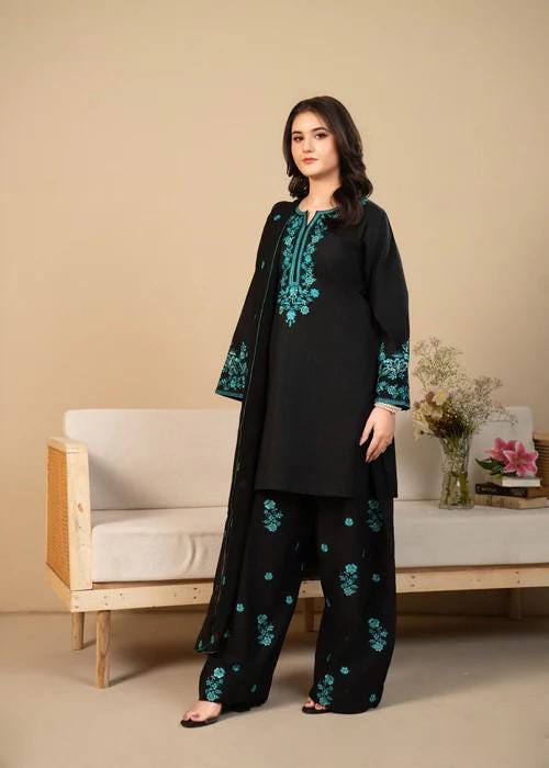 3 piece - Embroidered Farshi Shalwar Suit - Chiffon dupatta