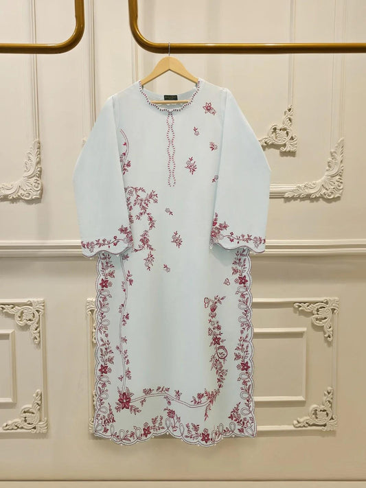 Agha Noor 2 piece - Embroidered Cambric Suit - Sky Blue
