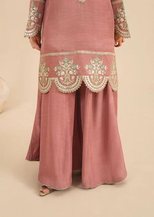 Viscose Raw Silk Sharara Suit - Tea Pink