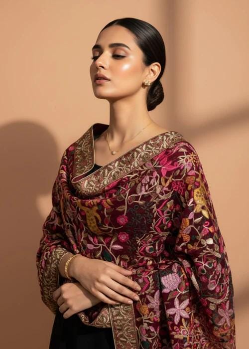 Heavily Embroidered Organza Tissue Silk Dupatta - Maroon Vines Dupatta