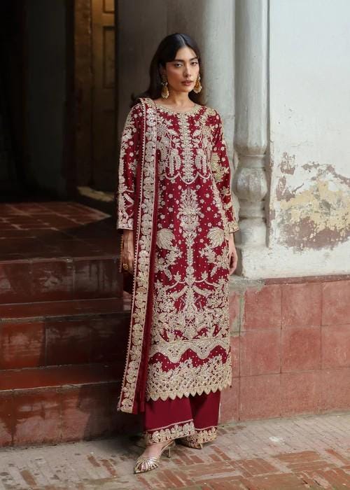 Embroidered Chiffon Kurta Set - 4 Piece - With Potli Bag
