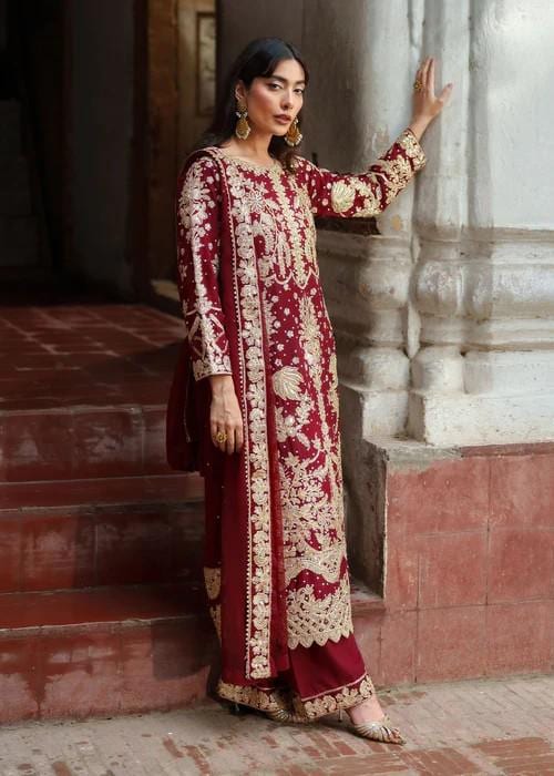 Embroidered Chiffon Kurta Set - 4 Piece - With Potli Bag