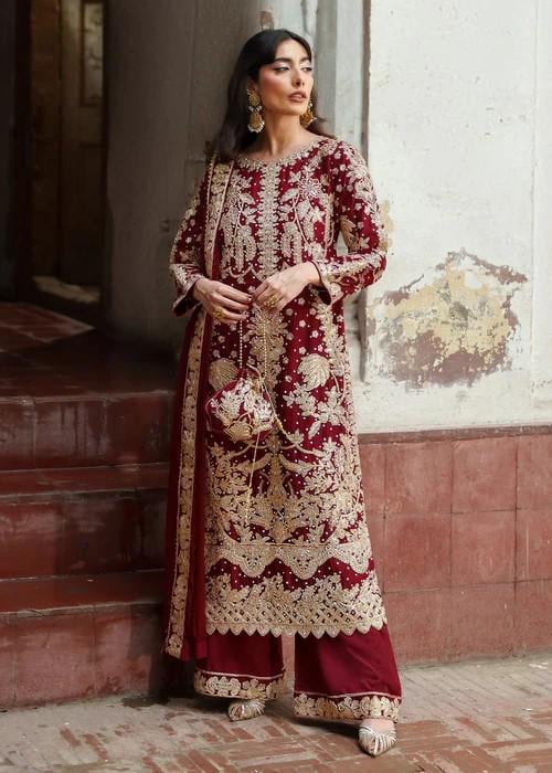 Embroidered Chiffon Kurta Set - 4 Piece - With Potli Bag