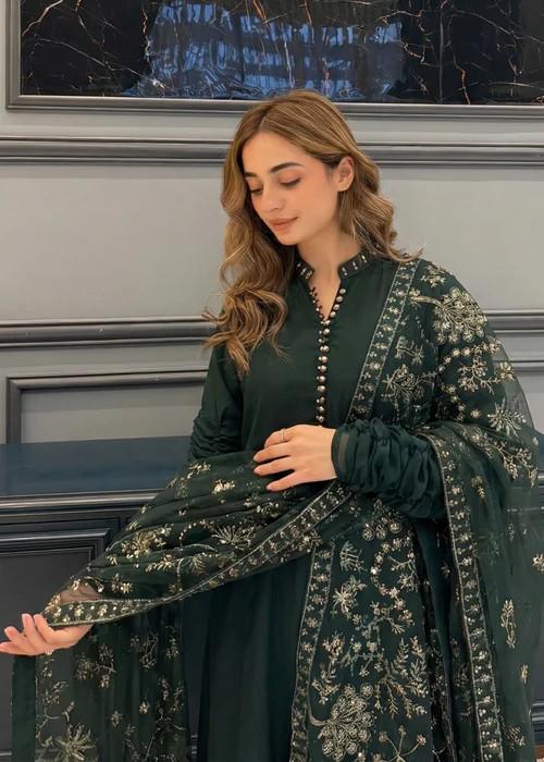 3 Piece Chiffon Maxi Dress - Dark Green