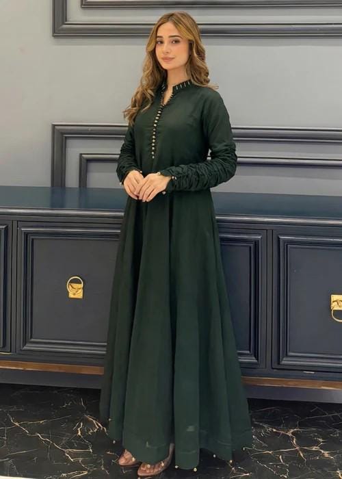 3 Piece Chiffon Maxi Dress - Dark Green
