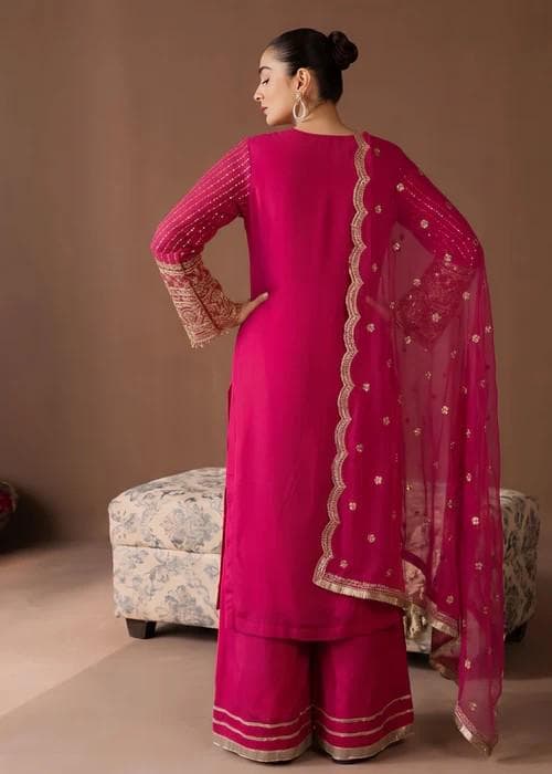 3 Piece Embroidered Chiffon Palazzo Designer Suit