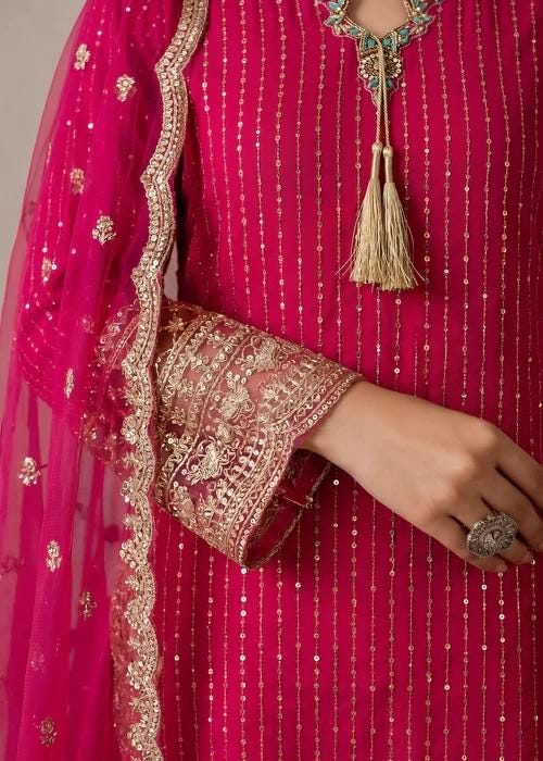 3 Piece Embroidered Chiffon Palazzo Designer Suit