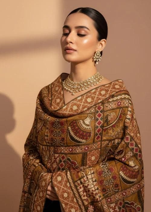 Heavily Embroidered Organza Tissue Silk Dupatta - Golden Matka Heritage