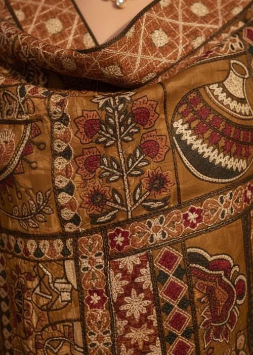 Heavily Embroidered Organza Tissue Silk Dupatta - Golden Matka Heritage