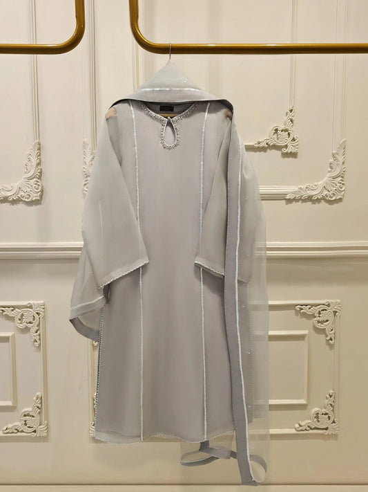 Agha Noor 3 piece Pure Organza Embroidered Suit - Gray