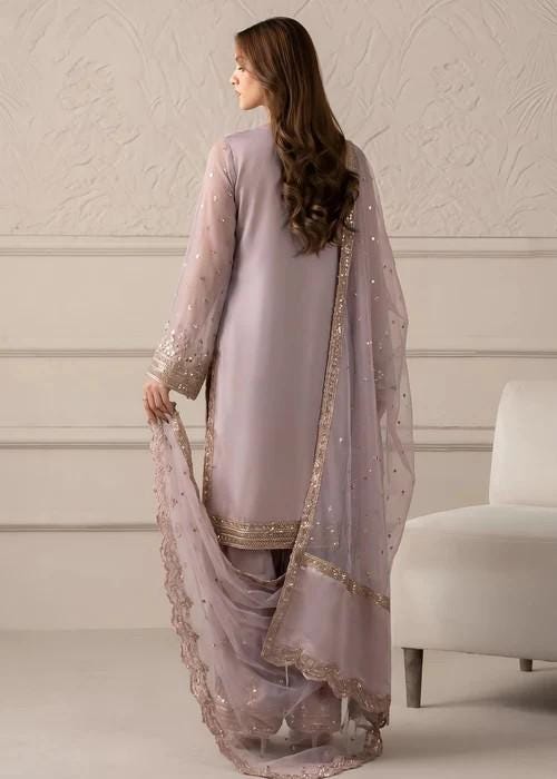 Embroidered Silk Farshi Shalwar Suit with Organza Dupatta - 3 Piece - Lilac
