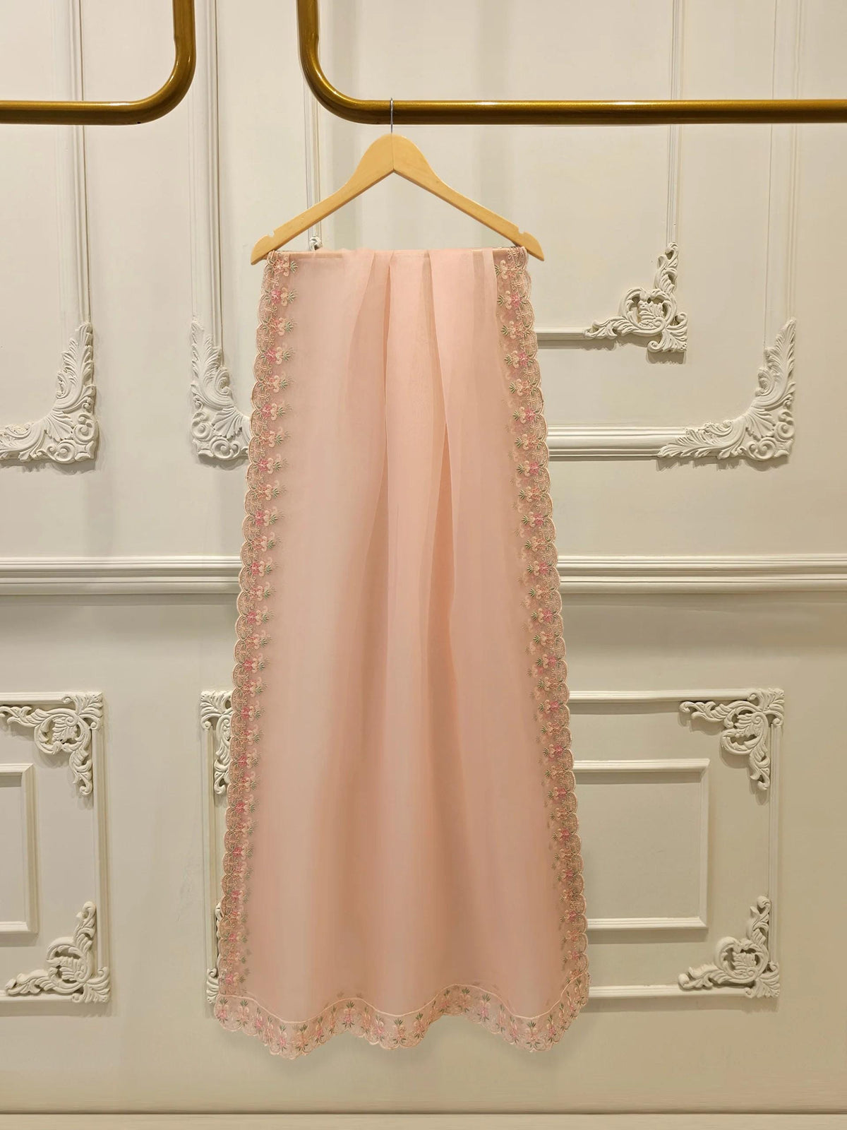 Agha Noor 3 Piece -  Pure Khadi Silk Embroidered Suit - Peach Pink - Raw Silk Pants