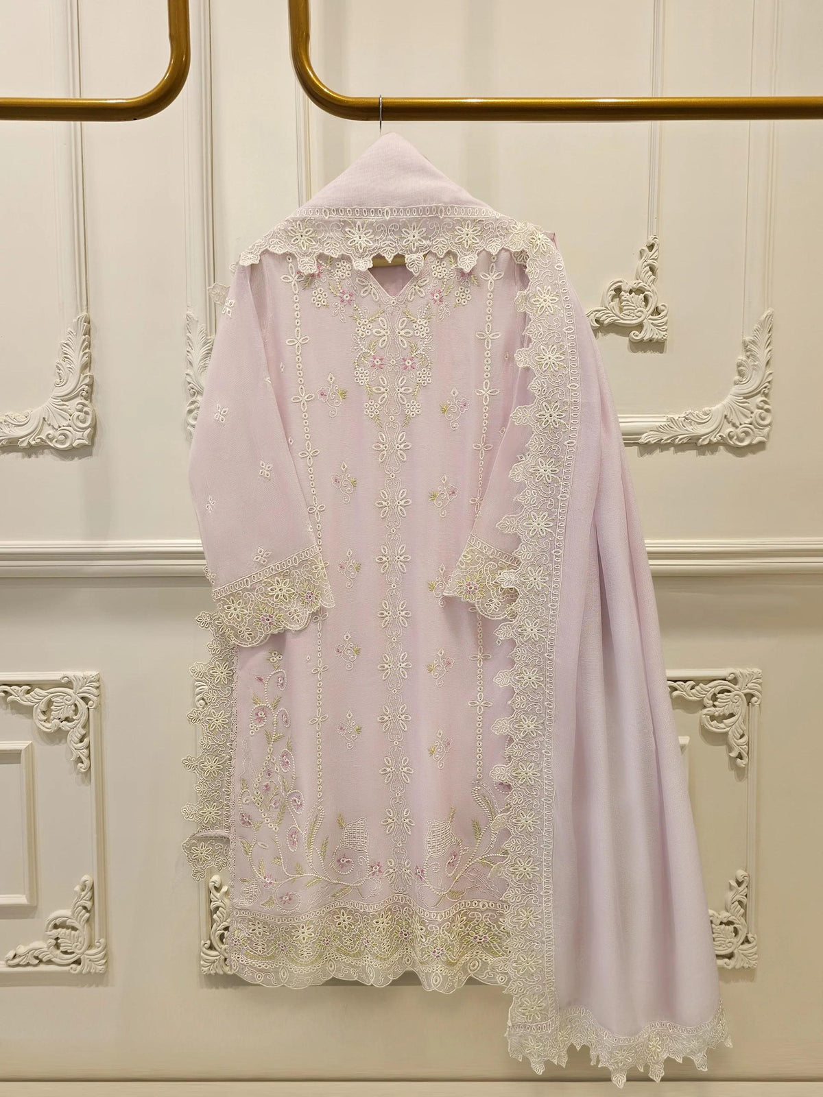 Agha Noor 3-Piece Embroidered Cotton Net Suit - Lilac