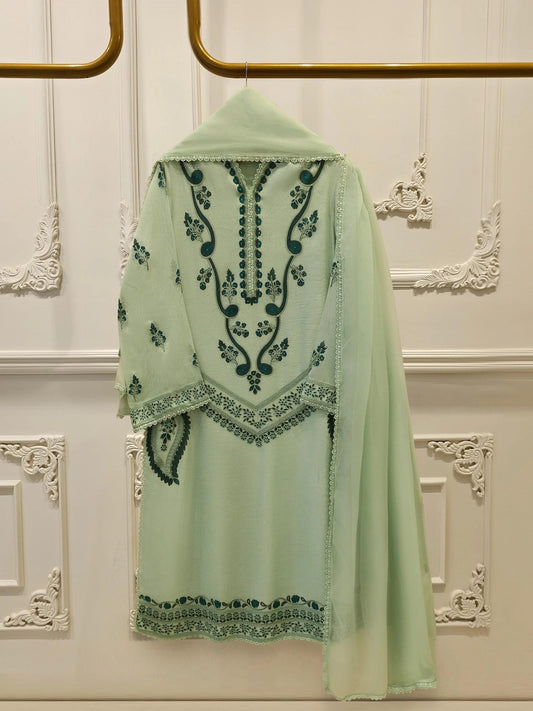 Agha Noor Pure Embroidered Cotton Net Suit 3 Piece - Lining In The Sleeves Too!