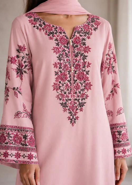 3 piece - Embroidered Lawn Long Kurta Suit with Chiffon Dupatta